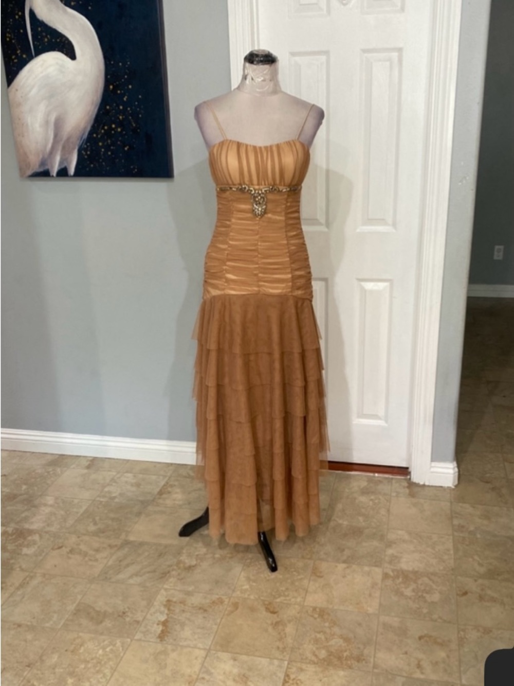 Morgan & Co Vintage Junior Size 5/6 gold gown pleated bustier layered skirt